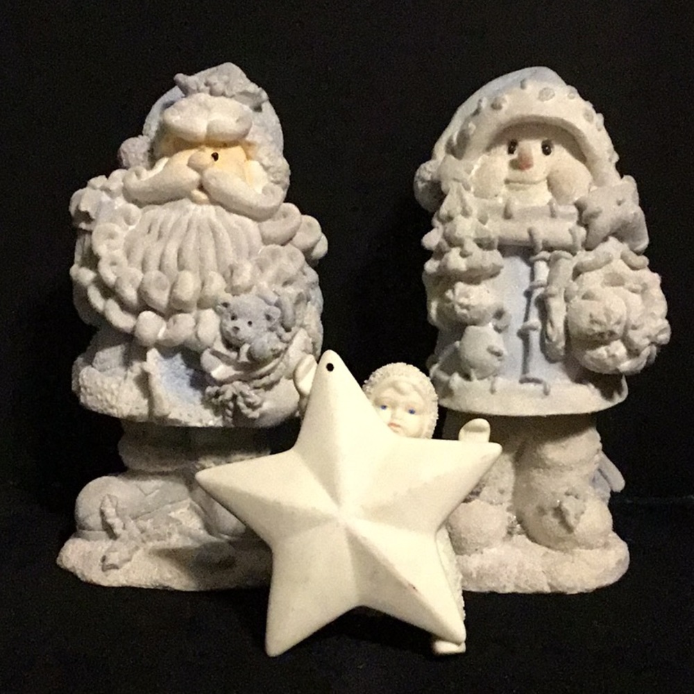VINTAGE‎ Santa & Snowman Bobble-Body by Joelson & Angel Star Ornament (lot of 3)